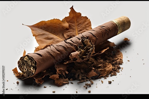 Cigar & Dry Tobacco Isolated on White. Photo generative AI photo