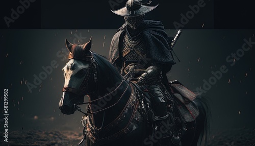 samurai on horseback digital art illustration, Generative AI photo