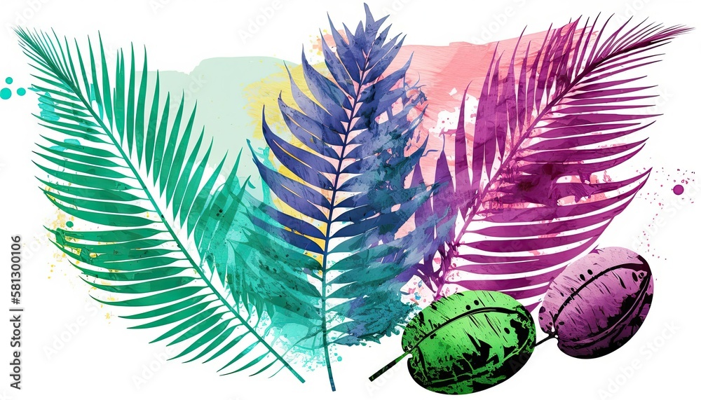 Beautiful Colorful Artistic Designer Easter Palm leaves Hand Drawn by