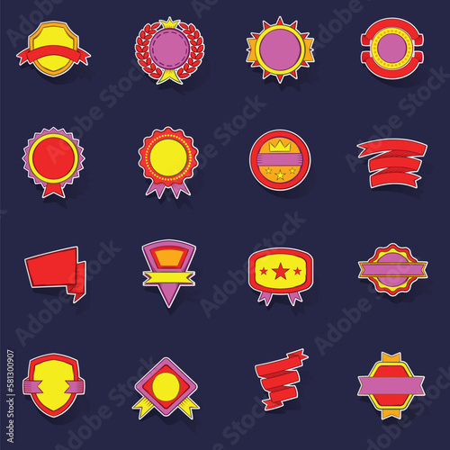 Seal and Ribbon set stikers collection vector with shadow on purple background