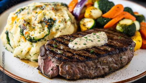 grilled steak with vegetables
