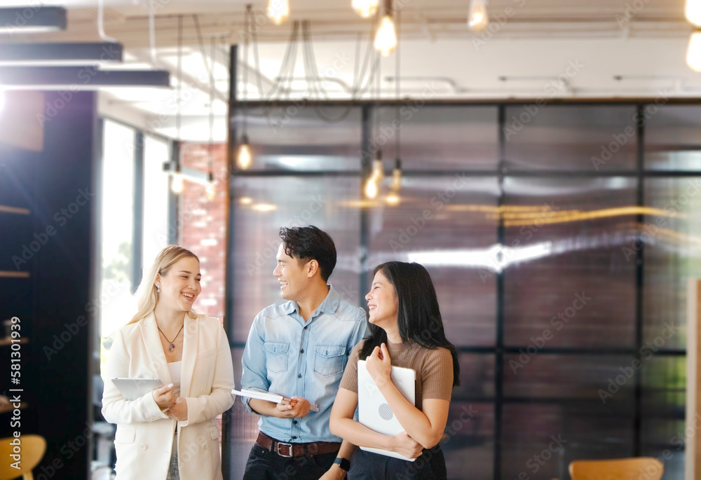 Portrait of smiling happy multi-ethnic business teamwork in the office. Best collaboration concept for work