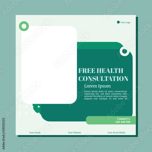 Medical social media post template design. Modern banner with blue and white background and place for the photo. Usable for social media, banner, and website.