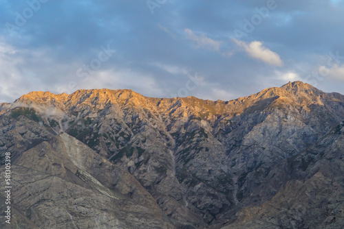 Karakoram high mountain hills. Nature landscape background, Skardu-Gilgit, Pakistan. Travel on holiday vacation.