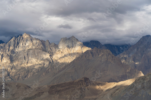 Karakoram high mountain hills. Nature landscape background  Skardu-Gilgit  Pakistan. Travel on holiday vacation.
