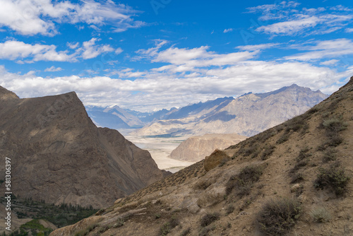 Karakoram high mountain hills. Nature landscape background  Skardu-Gilgit  Pakistan. Travel on holiday vacation.