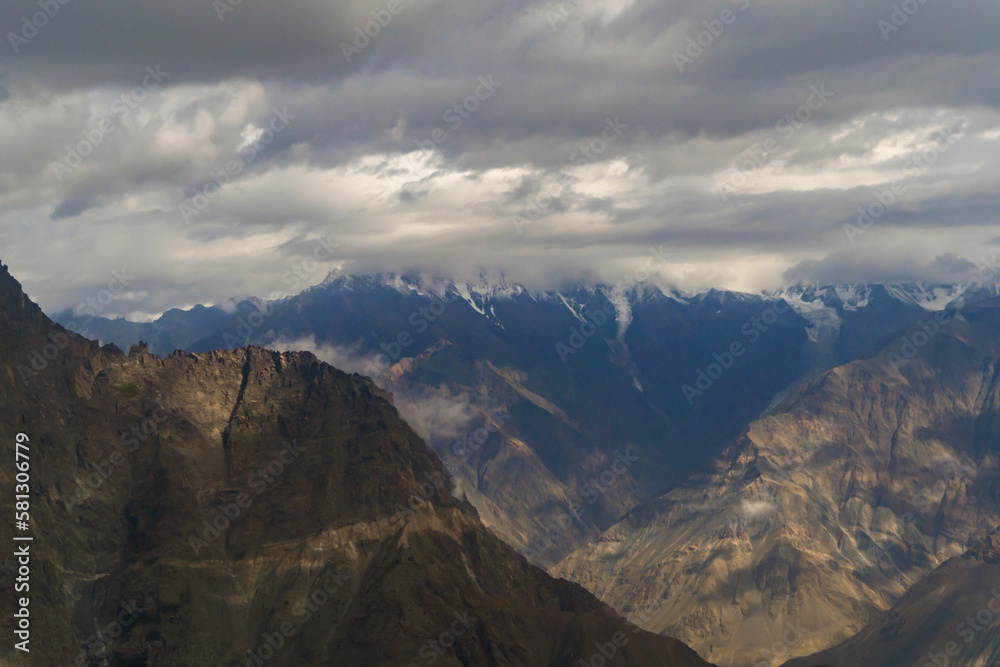 Karakoram high mountain hills. Nature landscape background, Skardu-Gilgit, Pakistan. Travel on holiday vacation.