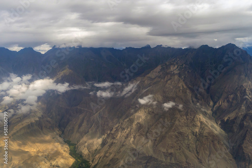 Karakoram high mountain hills. Nature landscape background, Skardu-Gilgit, Pakistan. Travel on holiday vacation.