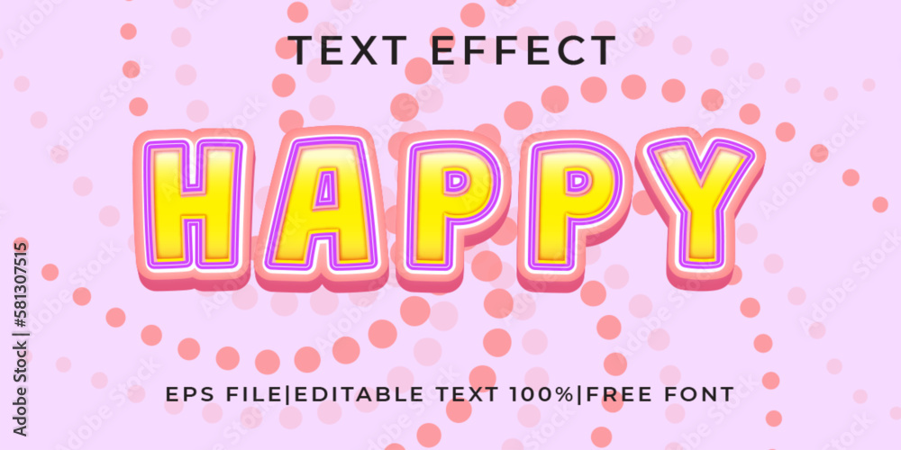 happy naive 3d text effect logo mockup vector template mockup