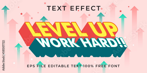 Level up work hard text effect logo mockup vector template mockup