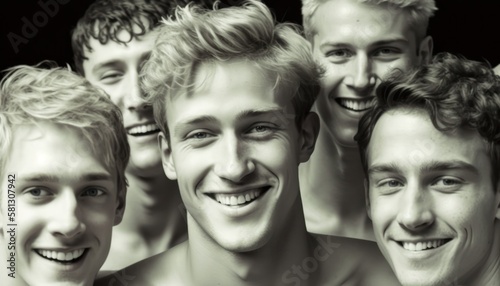 Group of Diverse and Empowered Caucasian White Youth Male High School Students Working Together in Swimming : Power of Collaboration in Clubs, Sports Teams (generative AI) © Get Stock