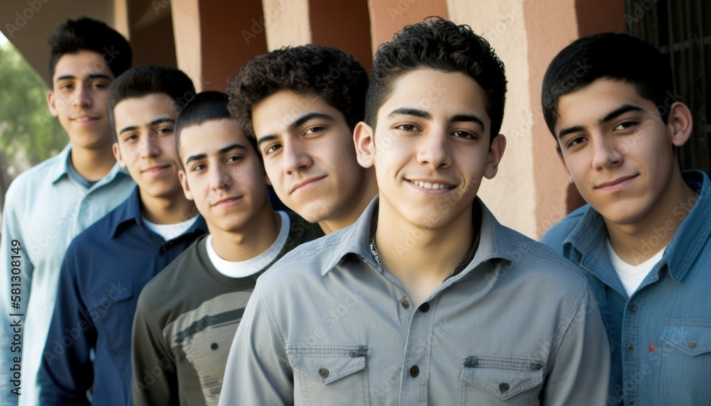 Group of Diverse and Empowered Hispanic Youth Male High School Students Working Together in Visual Arts : Power of Collaboration in Clubs, Sports Teams (generative AI) Group of Diverse and Empowered Hispanic Youth Male High School Students Working Together in Visual Arts : Power of Collaboration in Clubs, Sports Teams (generative AI)