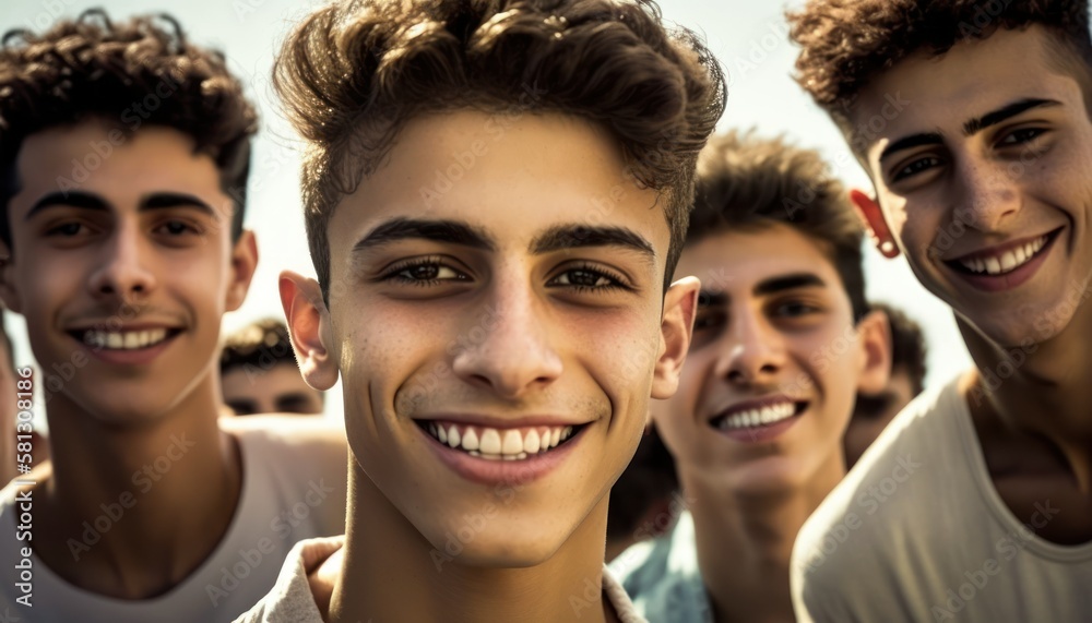 Group of Diverse and Empowered Middle Eastern Youth Male High School Students Working Together in Cheerleading : Power of Collaboration in Clubs, Sports Teams (generative AI)