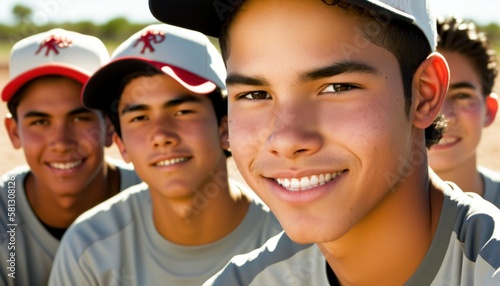 Group of Diverse and Empowered Hispanic Youth Male High School Students Working Together in Softball : Power of Collaboration in Clubs, Sports Teams (generative AI)