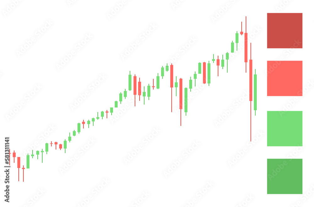rising candle graph on white with color palette