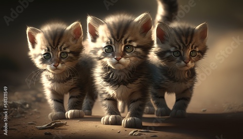  three adventurous kittens. Created with Generative AI.