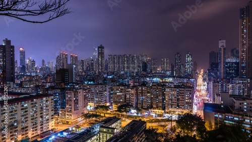 Hong Kong skyline at night from Garden Hill, Kowloon
