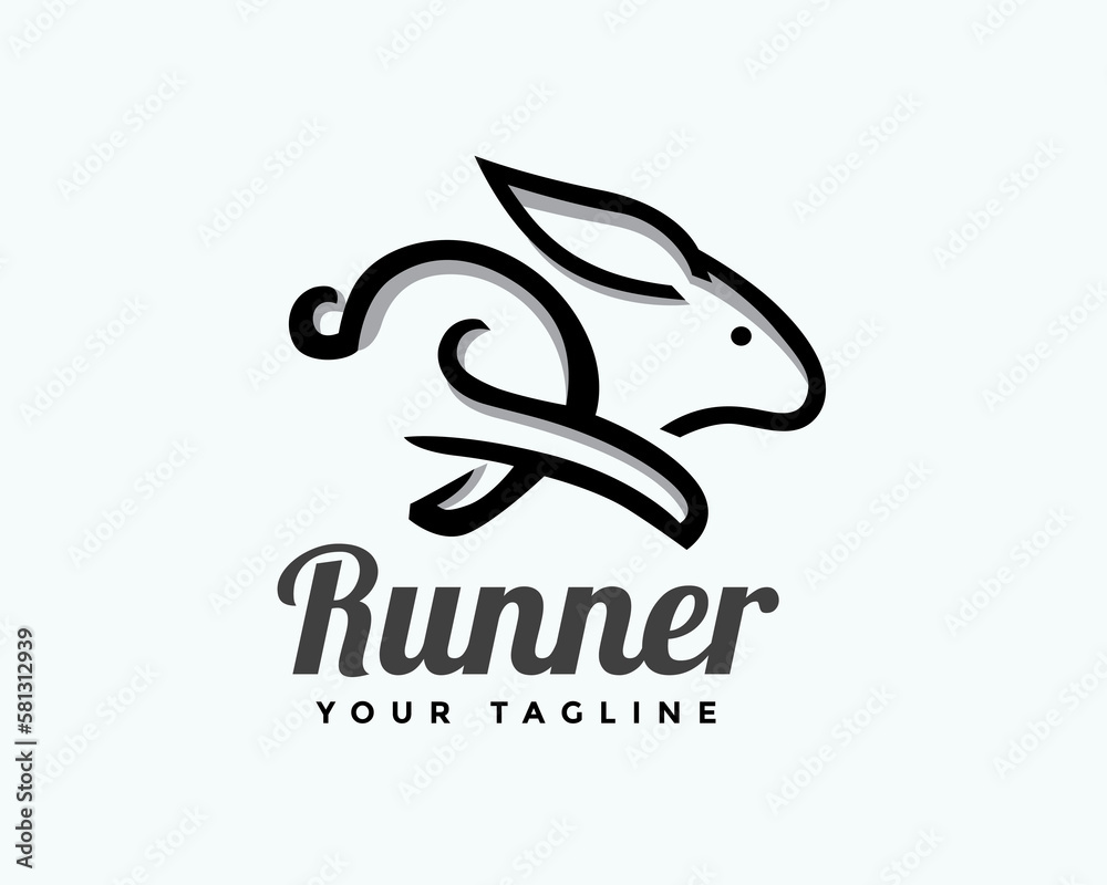 rabbit bunny running fast speed drawn art logo symbol design template ...