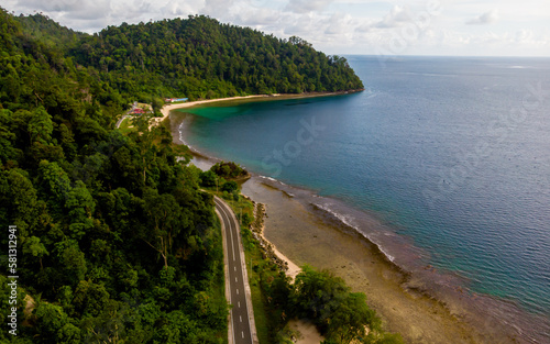 Aerial view landscape of coast in West Sumatra province, Indonesia photo