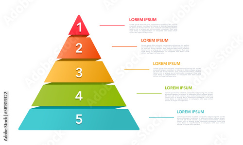 Pyramid infographic template with 5 steps. Vector illustration.