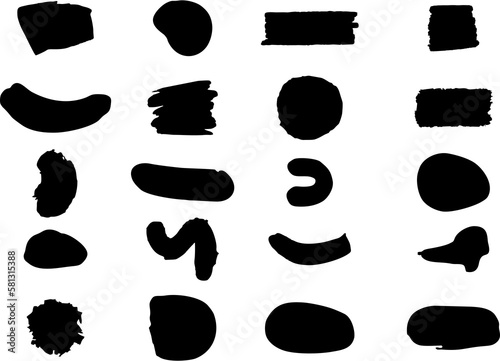  Brush strokes black paint  ink brush strokes and lines. grunge design element  box or background for text. Grungy black smears and rough stains  lines. 