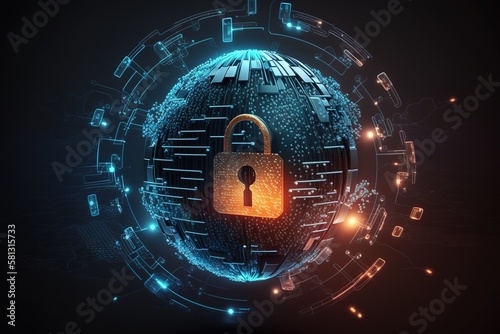 Cyber security technology and online data protection in innovative perception. Concept of technology for security of data storage used by global business network server to secure cyber information. photo