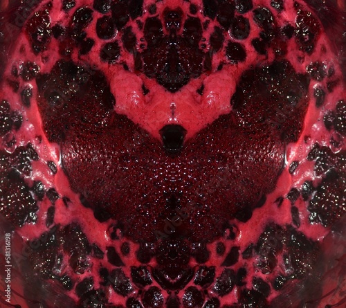 texture boiling foam on the surface of cherry jam when cooking over a fire