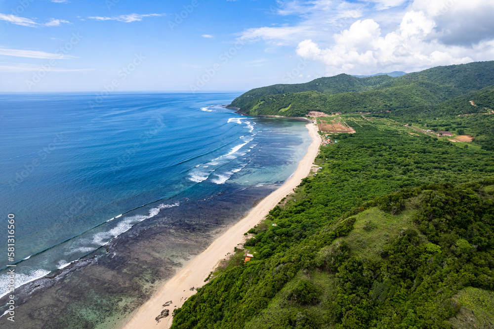 Aerial view of Parane beach and hills, Bima Regency, west nusa tenggara, indonesia
