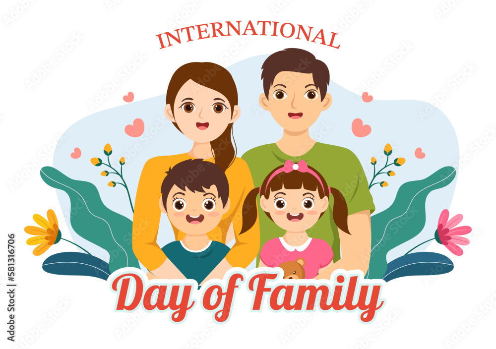 International Day of Family Illustration with Kids, Father and Mother for Web Banner or Landing Page in Flat Cartoon Hand Drawn Templates