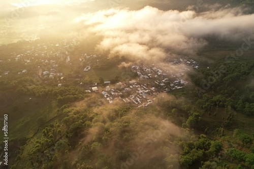 Bima city, sumbawa island, west nusa tenggara sunrise aerial view