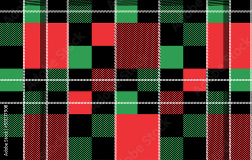 A Scottish vector of alternating squares of different hues of green in  repeat pattern