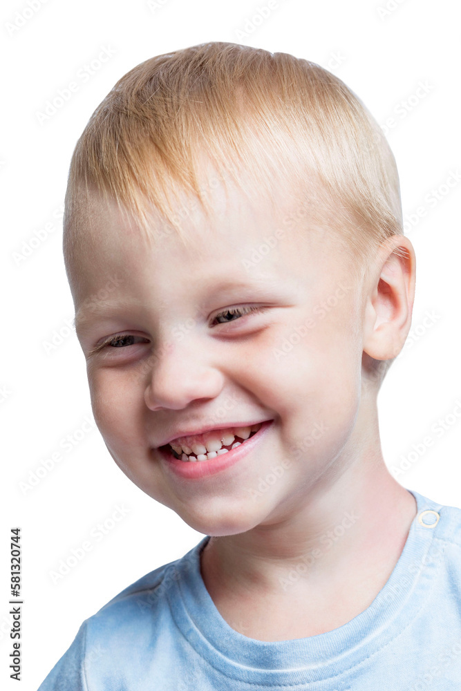 Laughing little blond boy. Happiness and positive. Isolated on white background. Vertical. Close-up. Laughing little blond boy. Happiness and positive. Isolated on white background. Vertical. Close-up.