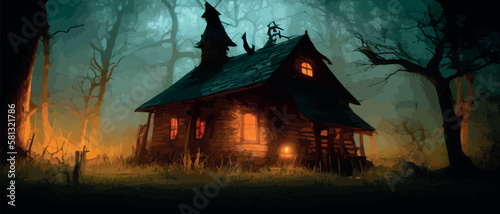 Tela Night, moonlight, fantastic spooky house in a dark, spooky, wind, dark fantasy scene, Landscape with spooky house, forest, graveyard