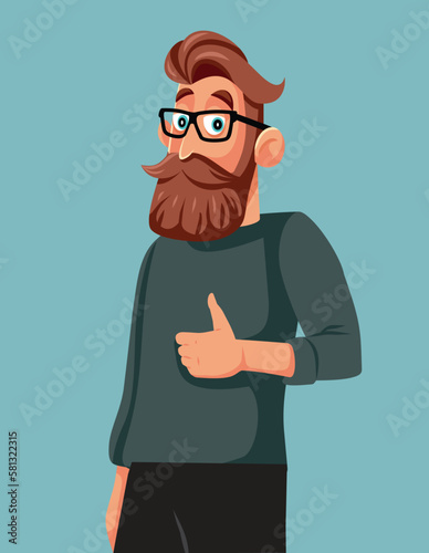 Handsome Bearded Man Making Ok Gesture Vector Cartoon Illustration. Cheerful guy recommending and making approval sign 
