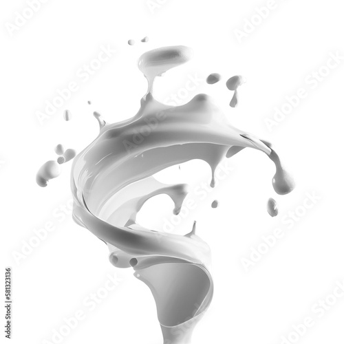 Liquid glossy white paint splash in spiral shape - isolated