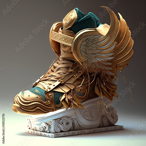 modern colorful golden sneaker with eagle wings