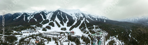 Panoramic View of Fernie Alpine Resort Winter Ski Slopes BC Canada Canadian Rockies