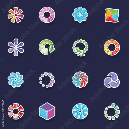 Download status icons set stikers collection vector with shadow on purple background
