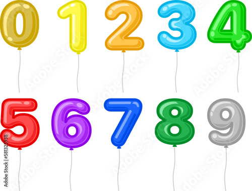 Cartoon colorful digit balloons for holidays, festival, anniversary or birthday party decoration. 