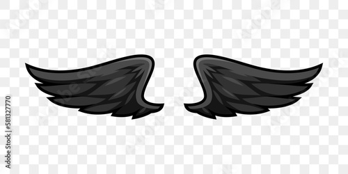 Pair of black angle wings in cartoon style vector illustration