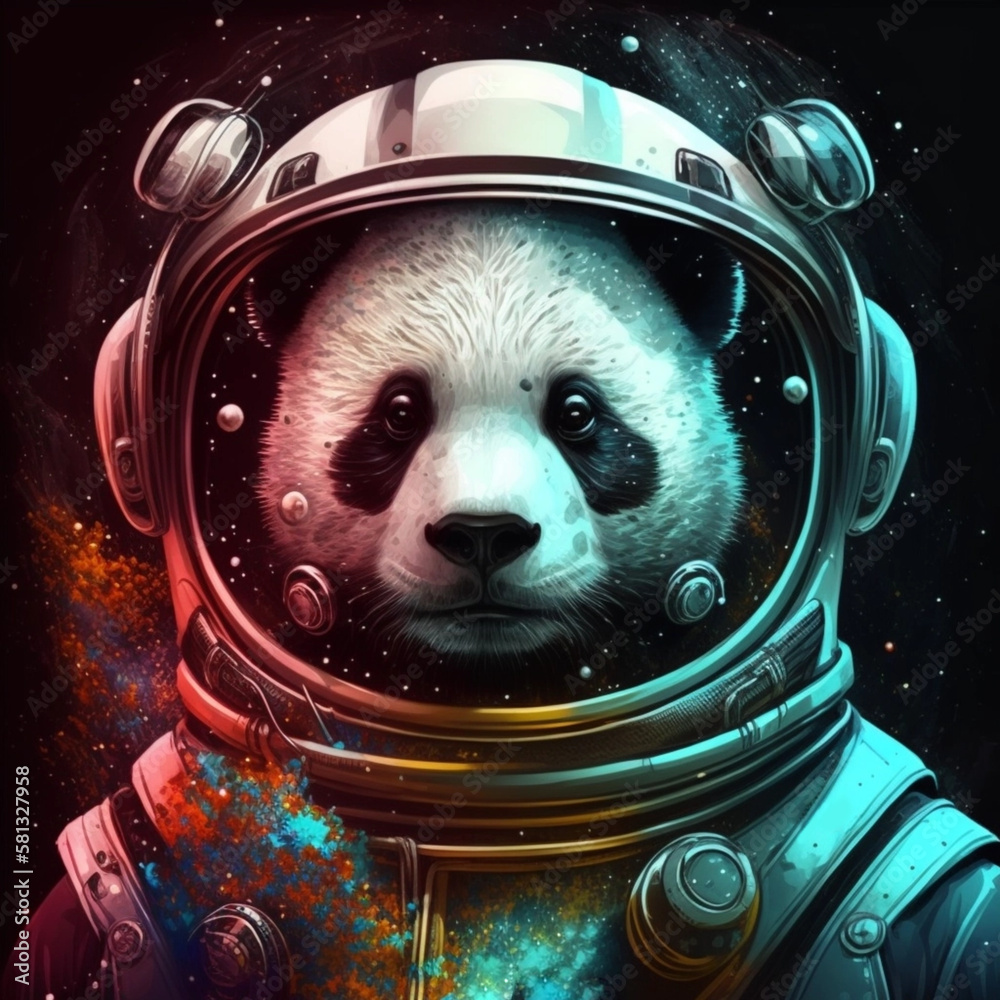 Psychedelic and futuristic astronaut panda animal Psychedelic and futuristic astronaut panda animal
