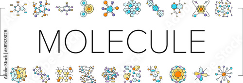 molecular science chemistry atom icons set vector