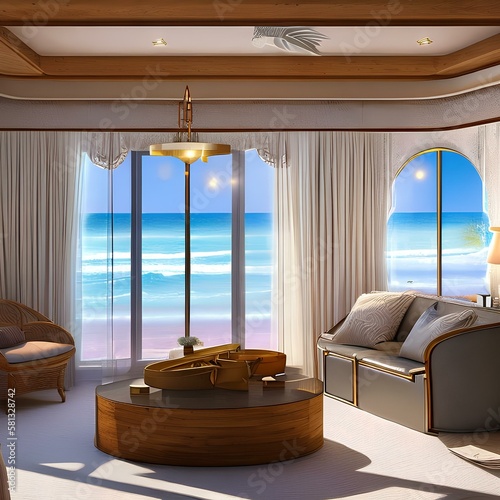 A beach-themed room with light colors and a relaxinh atmosphere2, Generative AI photo