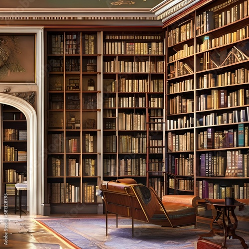 A home library with floor-to-ceiling shelves and a ladder2, Generative AI