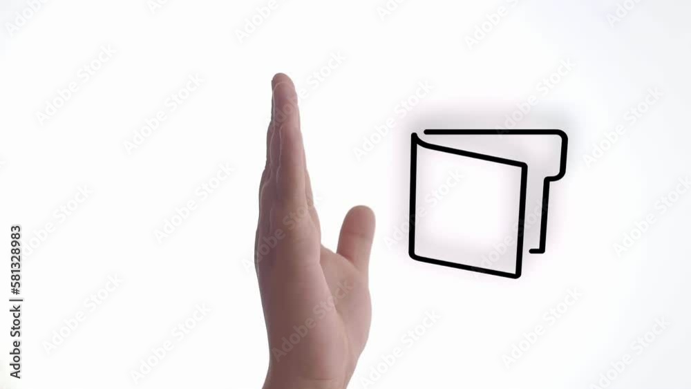 Symbol of a folder animation appearing over a hand. White background. Vertical shot. Symbol of a folder animation appearing over a hand. White background. Vertical shot.
