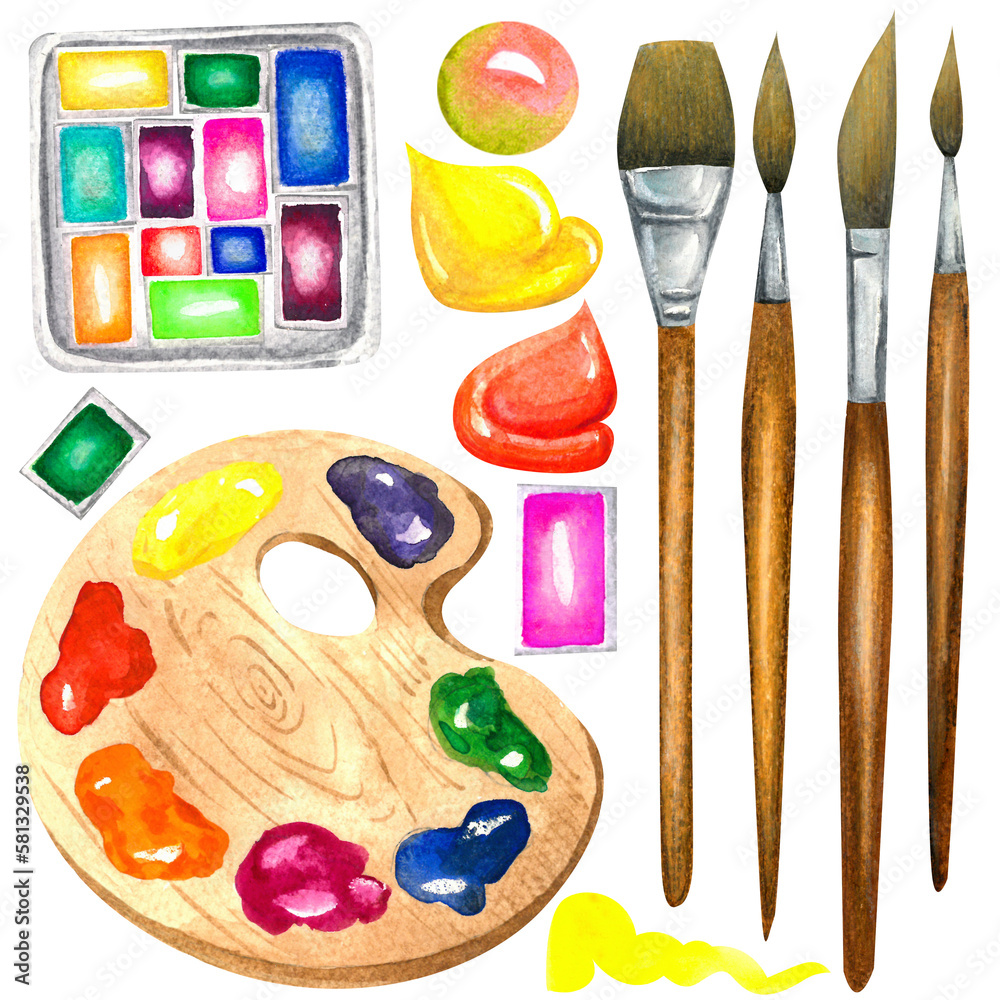 Naklejka premium watercolor drawing | drawing materials | artist tools