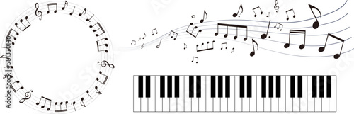 五線譜のフレームイラスト ピアノのイラスト素材 鍵盤