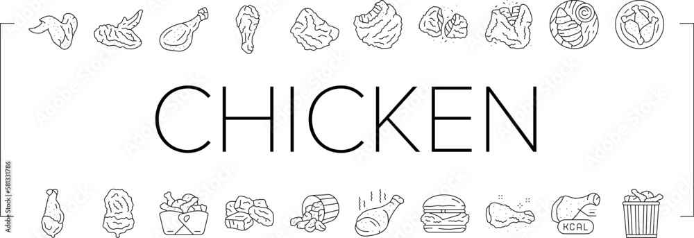 Fototapeta premium chicken crispy food meat meal icons set vector