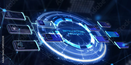 Business, technology, internet and network concept. Virtual screen of the future and sees the inscription: Intellectual property. 3d illustration