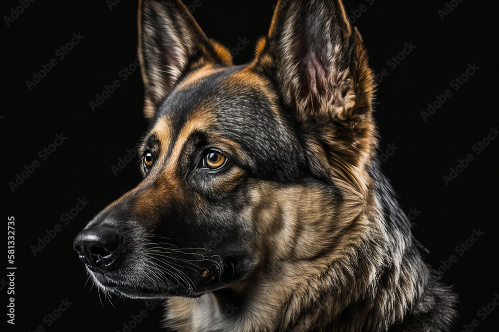 Beautiful Portrait of German Shepherd Dog on a Black Background